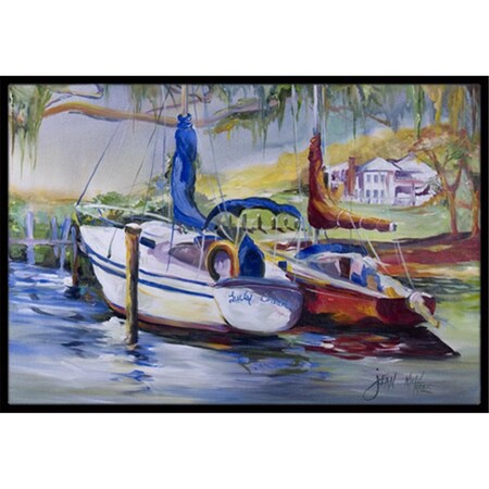 Carolines Treasures Lucky Dream Sailboat Indoor and Outdoor Mat- 18 x 27 in. JMK1053MAT